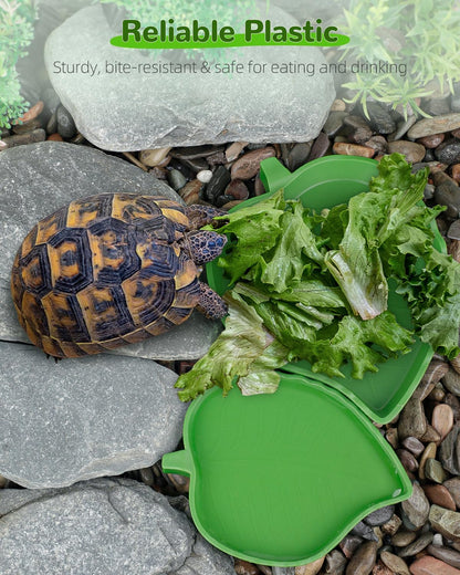 Pawfly 2 Pcs Leaf Reptile Water Dish, Reptile Water Bowl, Tortoise Habitat Accessories, Bearded Dragon Water Bowl, Pet Food Feeding Plate for Turtle Small Snake Lizard, 2 Sizes