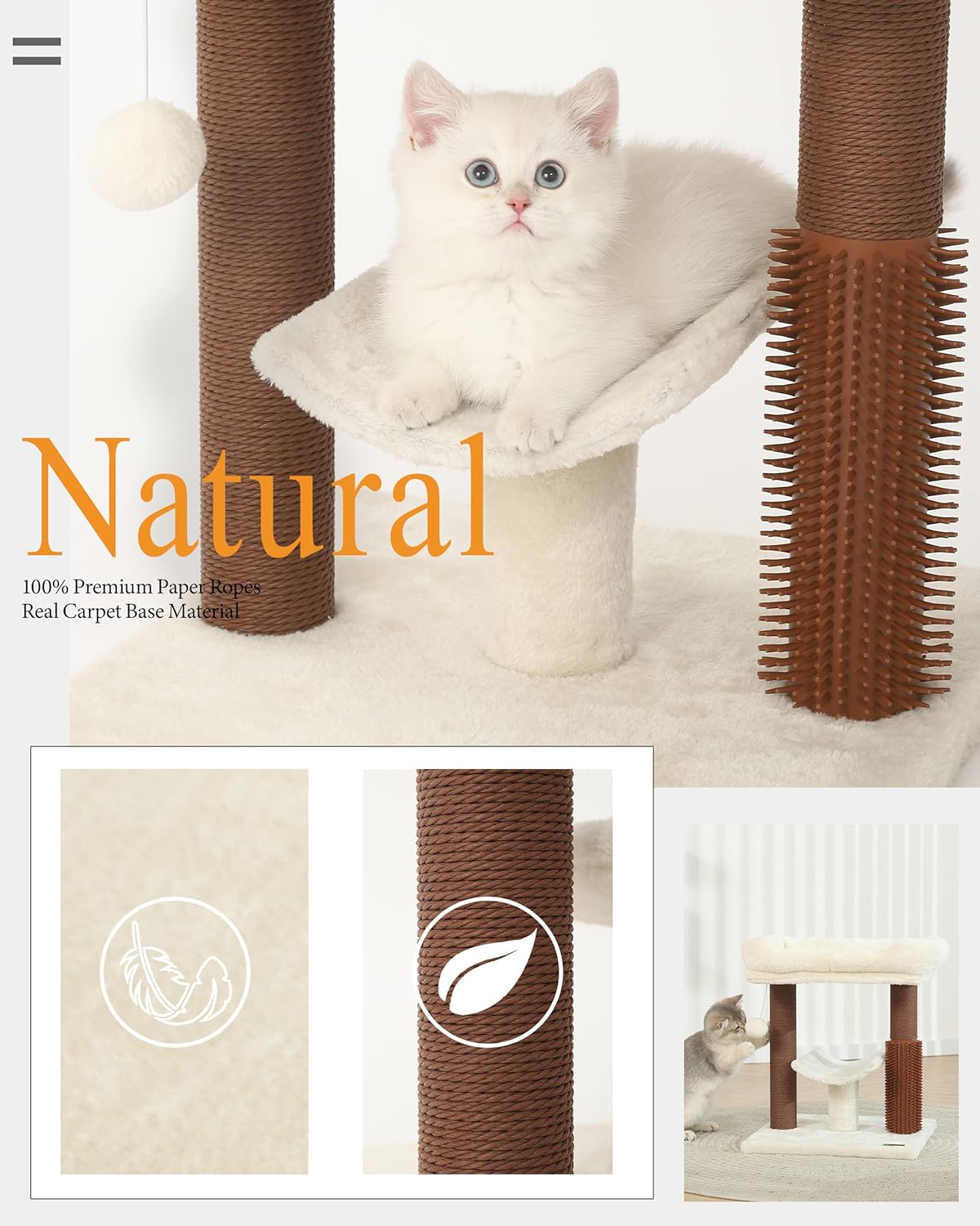 Hoopet cat Tree Tower,cat Scratching Post for Indoor Cats,Featuring with Super Cozy Perch,Cat Self Groomer and Interactive Dangling Ball Great for Kittens and Cats