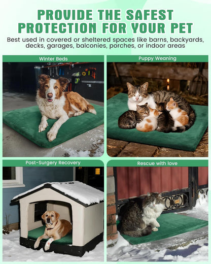 PETNF Outdoor Pet Heating Pad for Cats & Dogs, 100.4-107.6°F Auto Temp Control, Waterproof Fireproof, for Cat House/Dog Kennel/Terrace, Fits Domestic & Stray Pets (Green 23.6"X35.4")