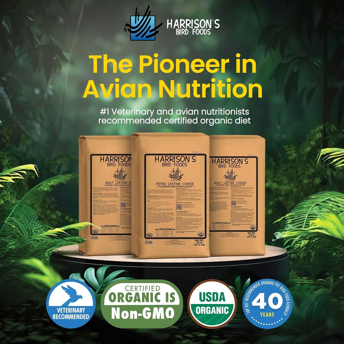 Harrison's Bird Foods Pepper Lifetime Coarse Certified Organic Non-GMO Formula Bird Food 25lb