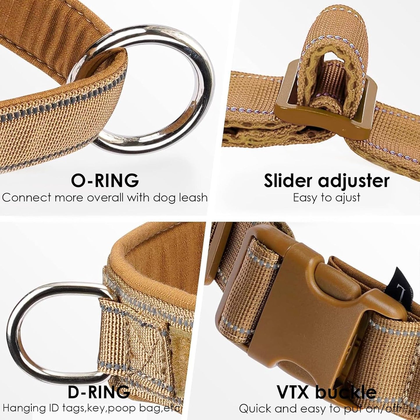 No Pull Dog Harness for Medium Large Dogs, Reflective Escape Proof Adjustable No Pulling Harnesses Brown L