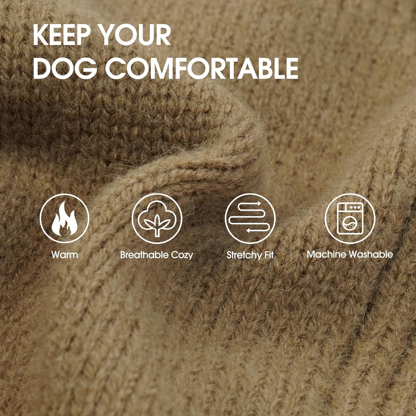 IECOii Dachshund Sweater,Turtleneck Dog Sweater for Small Medium Dogs Girl Boy,Stretchy & Breathable,Warm Knitted Pullover Coat,High Neck Knitwear for Cold Weather Indoor & Outdoor Wear (Camel,M)