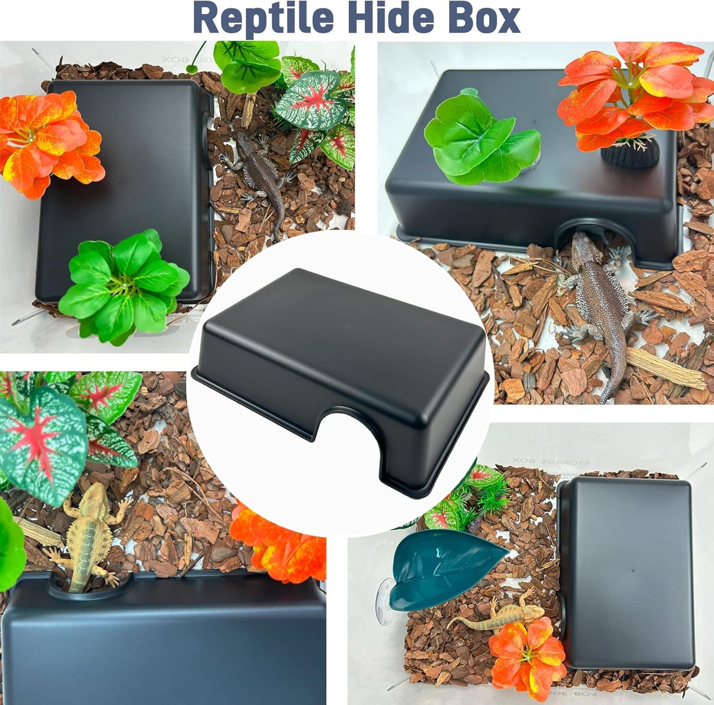 Durable Reptile Hide Box, Ball Python Hide, Leopard Gecko Hide, Bearded Dragon Hide, Easy to Clean Reptile Hides Cave for Tank, Snake Hide Enclosure (9.45" x 6.89" x 2.17" Large)