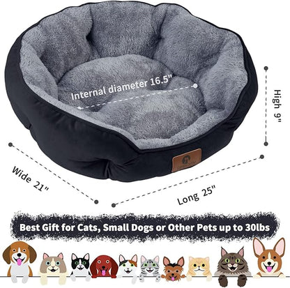 Asvin Medium Dog Bed for Medium Dogs, Large Cat Beds for Indoor Cats, Pet Bed for Puppy and Kitty, Extra Soft & Machine Washable with Anti-Slip & Water-Resistant Oxford Bottom, Black, 25 inches