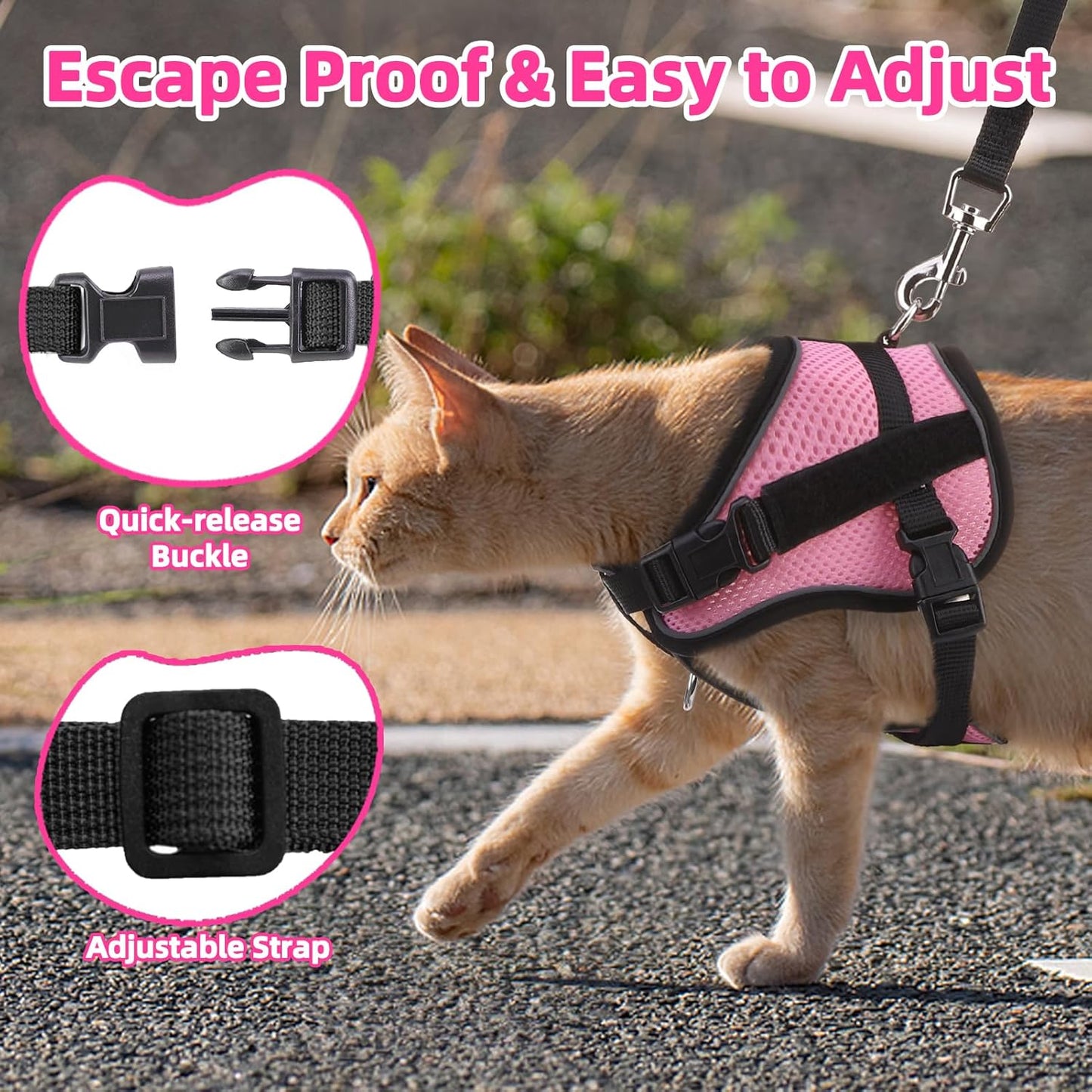 PUPTECK Cat Harness and Leash Set Escape Proof, Adjustable Reflective Kitten Jacket Easy Control, Pet Vest Harness for Cats Small Dogs Puppies Walking and Travel