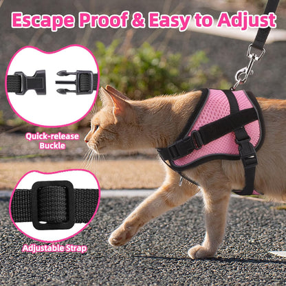PUPTECK Cat Harness and Leash Set Escape Proof, Adjustable Reflective Kitten Jacket Easy Control, Pet Vest Harness for Cats Small Dogs Puppies Walking and Travel