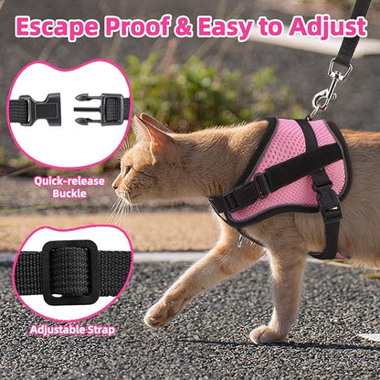 PUPTECK Cat Harness and Leash Set Escape Proof, Adjustable Reflective Kitten Jacket Easy Control, Pet Vest Harness for Cats Small Dogs Puppies Walking and Travel