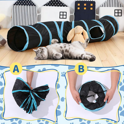 Pet Cat Tunnel, S-Shaped Tunnels for Indoor Cats, Collapsible Pet Tunnel for Kitten, Puppy, Rabbit, 25cm-Wide Tunnels, Durable & Breathable, with Peek Hole Toy Ball