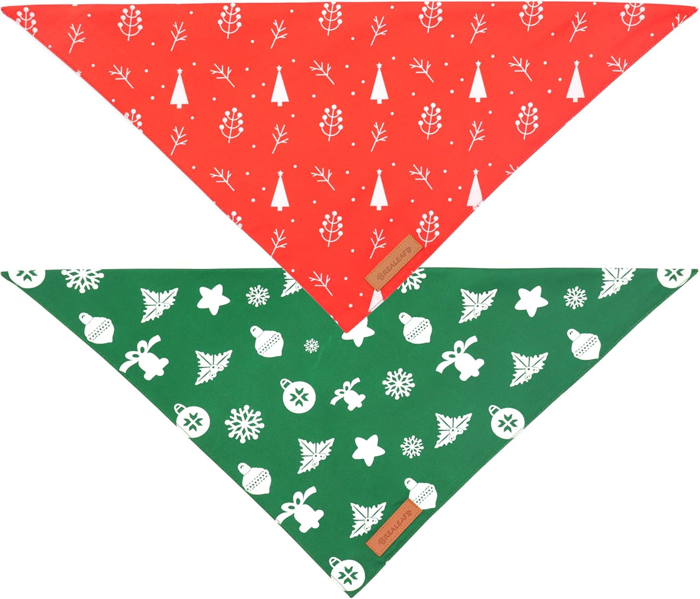 Realeaf Christmas Dog Bandanas 2 Pack, Reversible Red Green Pet Scarf for Boy and Girl, Premium Durable Fabric, Xmas Holiday Bandana for Small Medium Large and Extra Large Dogs (Small)