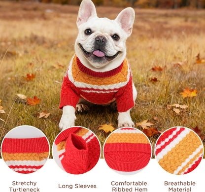 Dog Sweater for Small Medium Dogs & Cats, Classic Turtleneck Knitted Striped Pet Sweater, Warm Winter Soft Christmas Outfit for Boy & Girl Dogs, Large