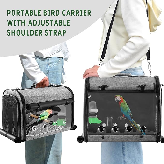 Sanmoncare Bird Carrier Bag Cockatiel Travel Cage with Stand, Lightweight Travel Carrier for Small Bird, Portable Parrot Travel Bag, Pet Transparent Travel Backpack