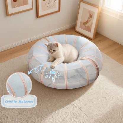 Mesh Cat Tunnel Bed with 20 Cat Toys, Collapsible Play Tunnel for Indoor Cats,Visible Cat Tube for Kitten Puppy