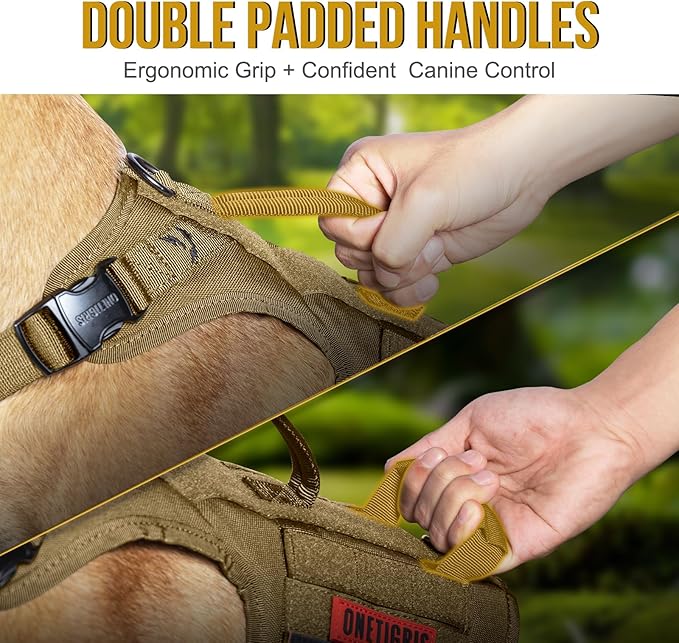 OneTigris Tactical Large Dog Harness, 5X Metal Buckled No Pull Service Dog Harness Vest with Hook & Loop Panels, Military Heavy Duty Dog Vest for Walking Hiking Training