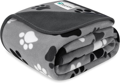 PetAmi Waterproof Dog Blanket for Extra Large Pets Dogs Cats, Large Pet Couch Cover Protector for Furniture, Reversible Washable Soft Fleece Cat Blanket for Bed Couch Sofa, 60x80 (Paw Print Gray)