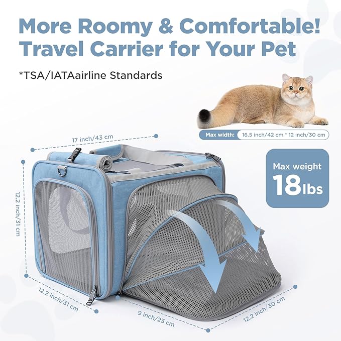 Small Dog Carriers Airline Approved,Blue Cats Travel Bag,Personality,Expandable,Ventilated,Sturdy Pets Carriers Rabbits Bunny Puppies Cage Small Animals Outdoor Carry Kennel