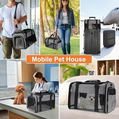 Pet Carrier, Breathable Mesh Design, Soft Cat Carrier with Shoulder Strap, Comfortable Travel Solution, Grey