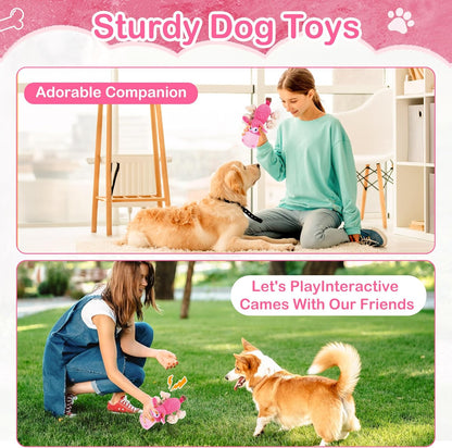 Dog Squeak Toys, Chew Rope for Small & Medium Breeds, Puppy Teething Interactive Plush Toy to Keep Them Busy, Best Birthday, Christmas, Halloween, Easter Gift, Hippo