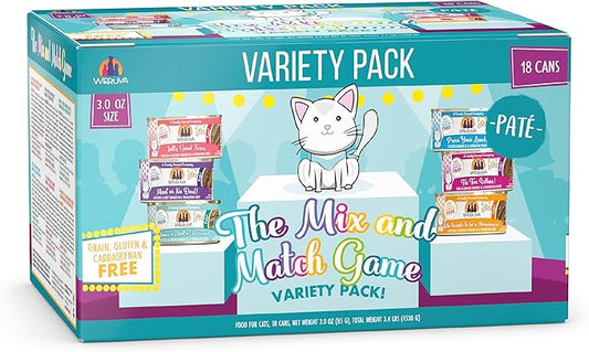 Weruva Wet Cat Food, The Mix and Match Game Pate Variety Pack, 3oz Can, Pack of 18