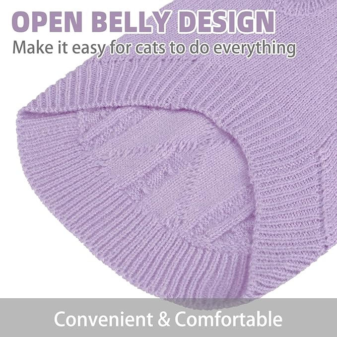 PUPTECK Winter Cat Sweater Coat - Soft Warm Cold Weather Clothes Knitwear for Kittens & Small Dogs Indoor Outdoor Wearing, Knitted Classic for Doggies Kitties Girls Boys, Light Purple, L