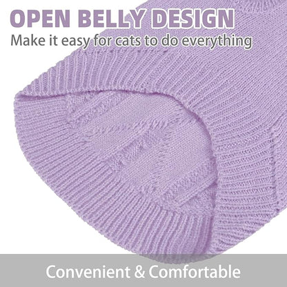 PUPTECK Winter Cat Sweater Coat - Soft Warm Cold Weather Clothes Knitwear for Kittens & Small Dogs Indoor Outdoor Wearing, Knitted Classic for Doggies Kitties Girls Boys, Light Purple, L