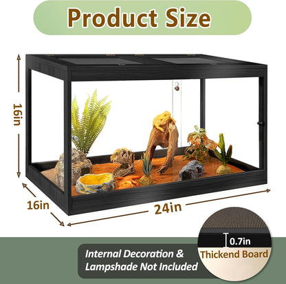 PROLEE Bearded Dragon Tank,28 Gallon Tempered Glass Reptile Tank with Mesh Roof and Front Sliding Door, Anti-Scratch Lizard Tank,Spacious Reptile Enclosure for Snakes,Lguanas, Chameleons(Black)
