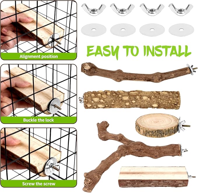 Natural Wood Bird Perches for Cage, Parrot Perch Stand & Platform, Bird Cage Accessories for Parakeets, Cockatiels, Conures, Lovebirds (Brown, Natural Grapewood Variety Set - 8PCS)