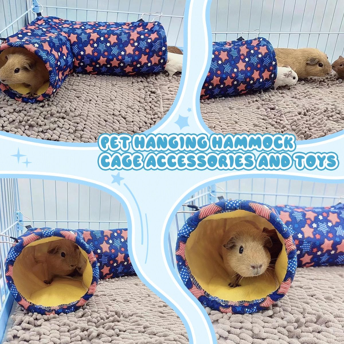 Guinea Pig Rat Ferret Hammock, Small Animal Corner Tunnel & Tubes & Bed for Hedgehog Piggy Chinchilla Hideout Toys and Cage Accessories