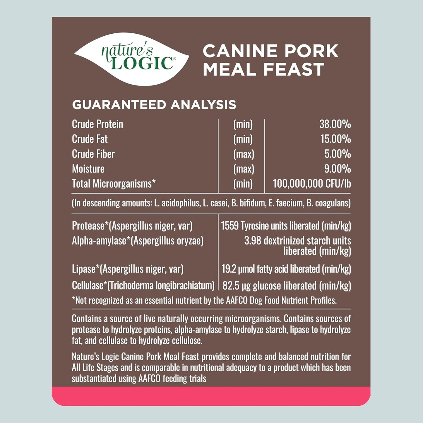 NATURE'S LOGIC Dry Dog Food - 100% Natural - No Synthetics - for All Ages, Sizes, Breeds - Free from Common Allergens, High Protein - Pork Meal Feast, 4.4lbs