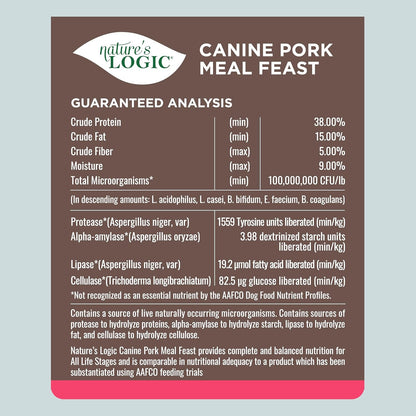 NATURE'S LOGIC Dry Dog Food - 100% Natural - No Synthetics - for All Ages, Sizes, Breeds - Free from Common Allergens, High Protein - Pork Meal Feast, 4.4lbs