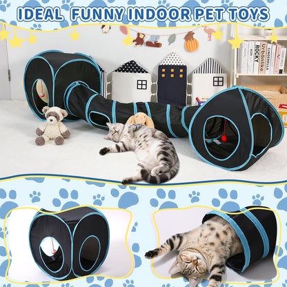 Pet Cat Tunnel, Tunnel Tent Set Tunnels for Indoor Cats, Collapsible Pet Tunnel for Kitten, Puppy, Rabbit, 25cm-Wide Tunnels, Durable & Breathable, with Peek Hole Toy Ball