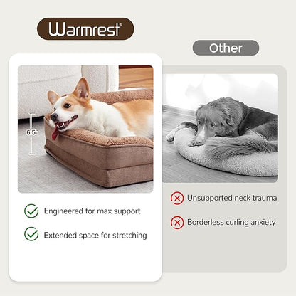 Orthopedic Dog Beds for Medium Size Dogs, Waterproof Egg-Crate Foam Pet Couch Bed with Soft Sides, Non-Slip Dog Sofa with Fleece Removable Washable Cover, 35" L Supportive Pet Sofa, Brown