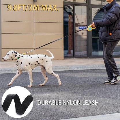 JSXD 360° Tangle-Free Retractable Dog Leash with One-Handed Brake, Pause, Lock, 10 ft Strong Nylon Tape Pet Walking Leash,Suitable for Cats, Small and Medium Dogs up to 66 lbs (Yellow, 10 ft)