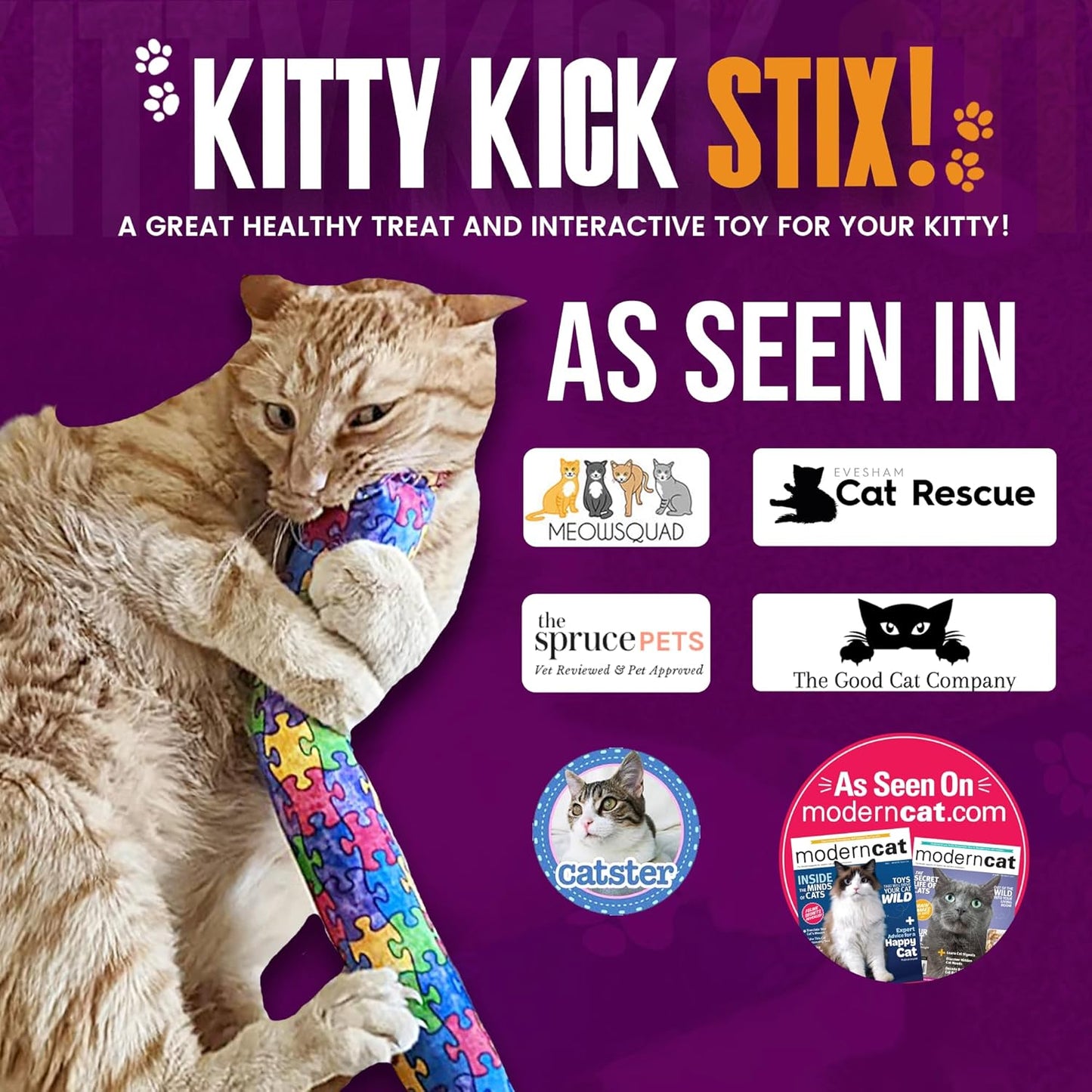 Kitty Kick Stix 15" Original Catnip Kicker Toy (Set of 2), Handmade in USA by Cat Lovers, Interactive Natural Cat & Kitten Toy, Packed with 100% Potent Catnip for All Breeds (Happy Cats)