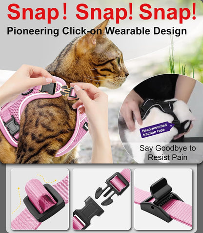 Cat Harness and Leash for Walking Escape Proof Soft Adjustable Cat Leash Breathable Comfortable Vest Easy to Wear Kitten Harness for Outdoor Travel Pink XS