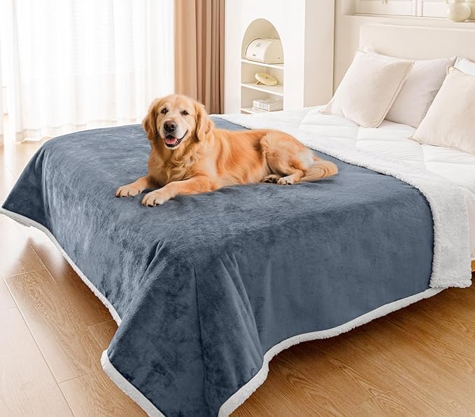 Smiry Waterproof Blanket Throw for Large Dogs, Soft Reversible Dog Blanket for Sofa Couch Bed, Washable Leakproof Sherpa Fleece Furniture Couch Cover Protector(60"x80", Grey/White)