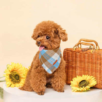 ADOGGYGO Fall Dog Bandanas with Tassels Edges, Stylish Plaid Pet Halloween Thanksgiving Scarf Bib, Orange Plaid Fall Bandanas for Small Dogs Pets (Small)