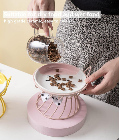 Raised Pet Food and Water Bowl, Cat and Small Dog Bowl, Tilted Ceramic Cat Water Bowl No Spill,15oz, Dishwasher Safe