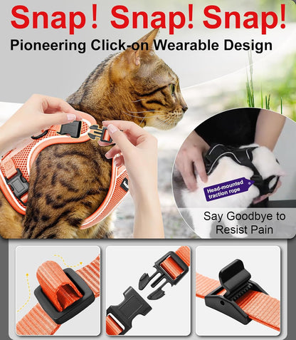 Cat Harness and Leash for Walking Escape Proof Soft Adjustable Cat Leash Breathable Comfortable Vest Easy to Wear Kitten Harness for Outdoor Travel Orange S