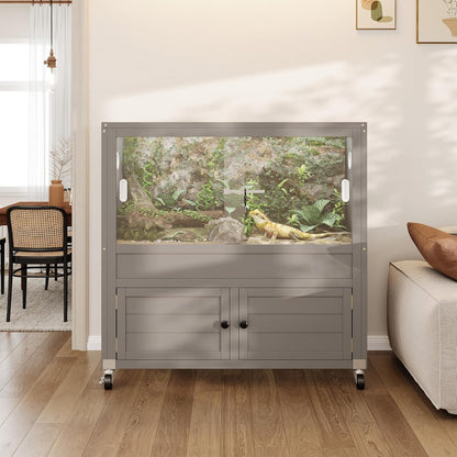40 Gallon Reptile Tank with Storage Cabine,Bearded Dragon Tank with Stand,Reptile Enclosure with Sturdy Locks, Heat-Resistant Mesh Top, Adjustable Cabinet and 4 Wheels