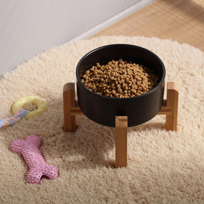 Petygooing Black Elevated/Raised Ceramic Dog Bowl for Small Breeds, Dog Food Water Dish with Stand,Pet Feeding Bowl with Anti Slip Rubber for Cats and Small Dogs Puppy 13.5 OZ (5.1In / 1.7 Cups)