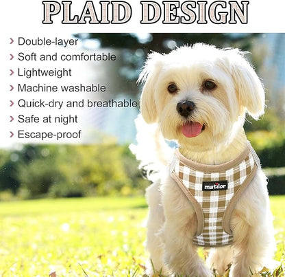 Dog Harness Step-in Breathable Puppy Cat Dog Vest Harnesses for Small Medium Dogs Beige Checkered