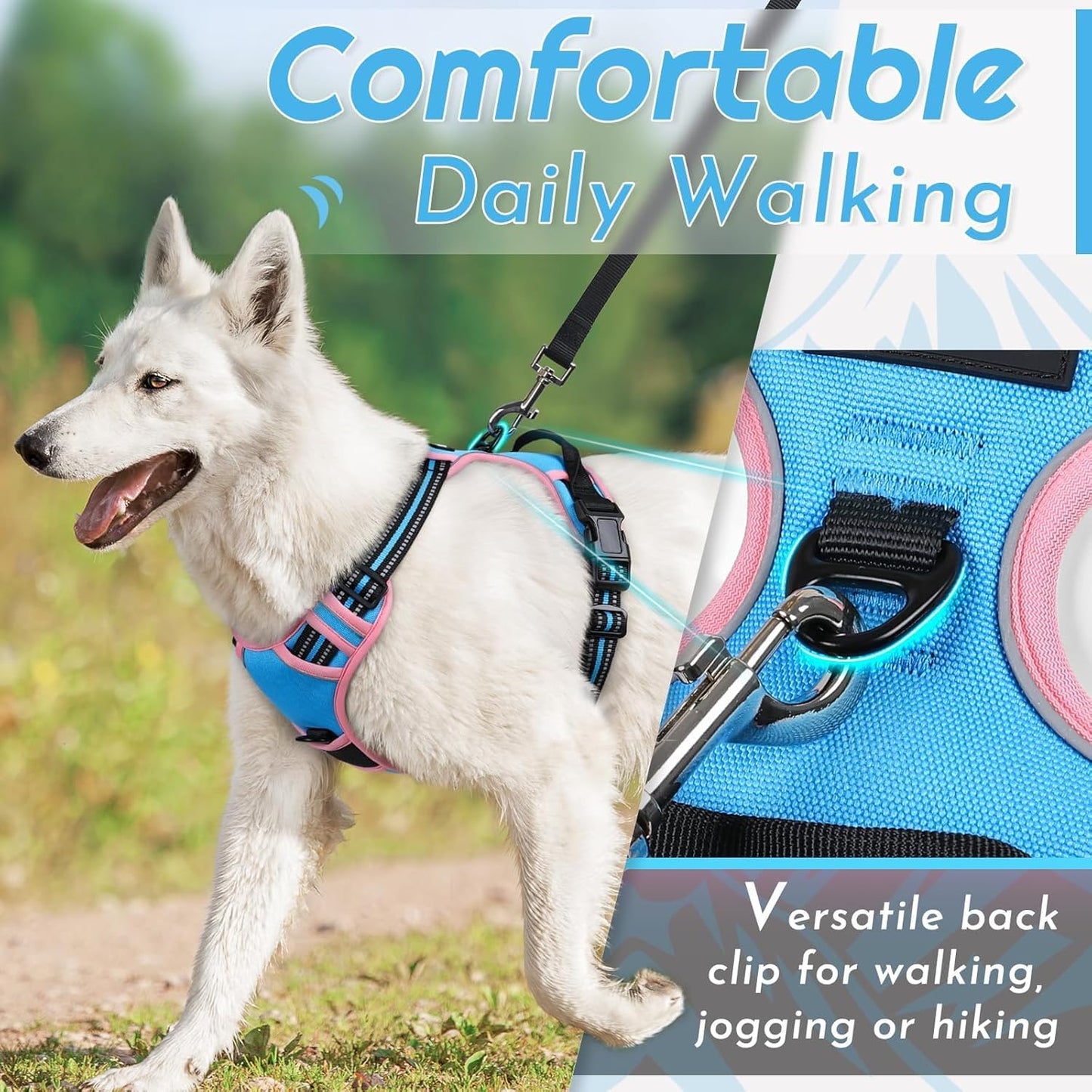 Eagloo Dog Harness Small Sized Dog, No Pull Service Vest with Reflective Strips and Control Handle, Adjustable and Comfortable for Walking, No Choke Pet Harness with 2 Metal Rings, Pink & Blue, S