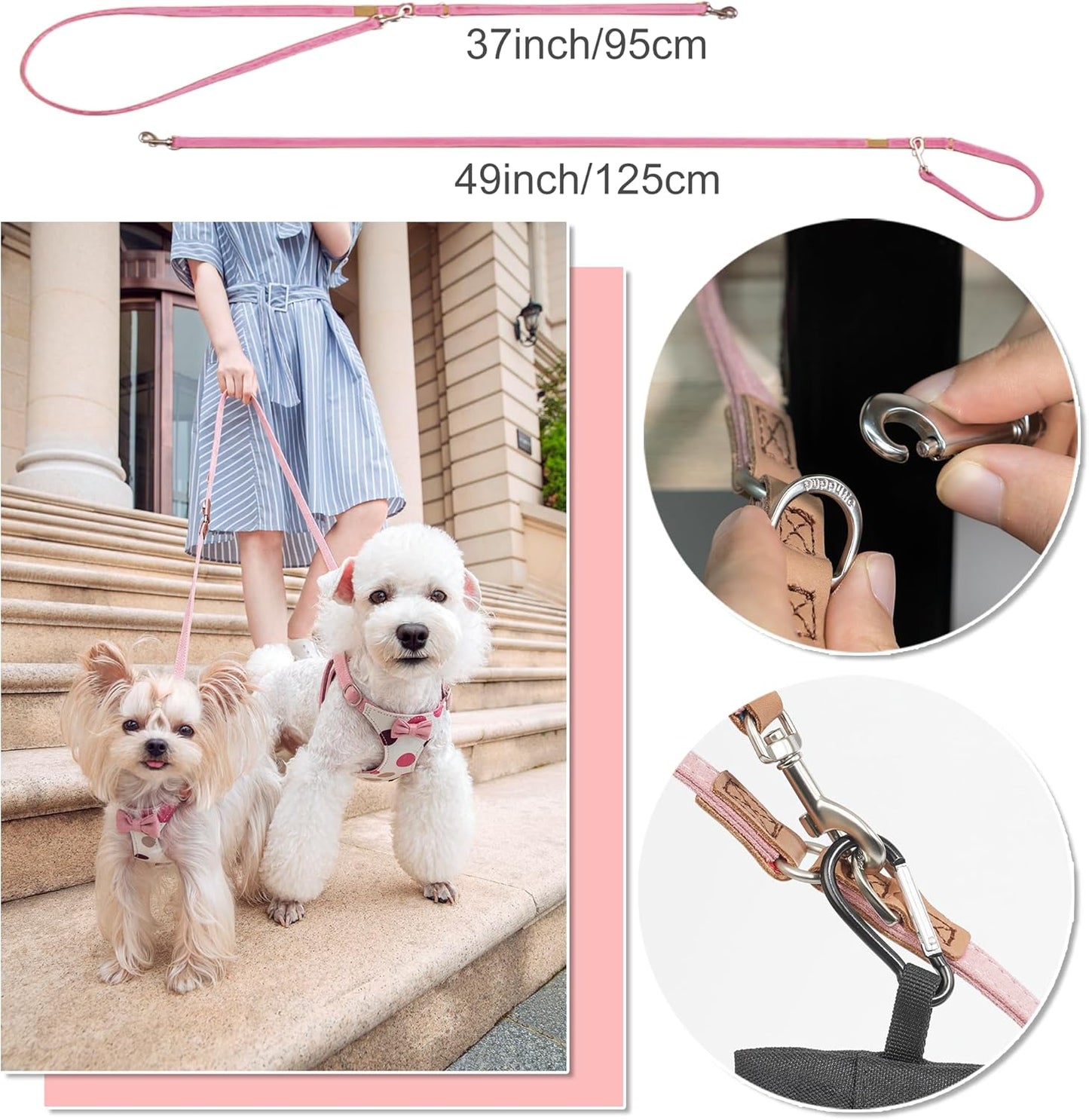 Puppytie No Pull Dog Harness with Multifunction Dog Leash,Soft Adjustable No Choke Escape Proof Pet Harness Vest for Medium Dogs,Polka dots Pink,M