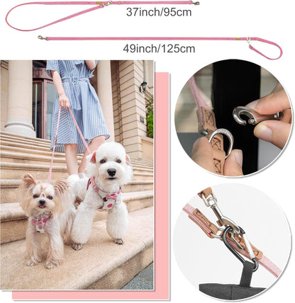 Puppytie No Pull Small Dog Harness with Multifunction Dog Leash,Lightweight Soft Adjustable No Choke Escape Proof Pet Harness Vest Pet Harness Vest,Polka dots Pink,S