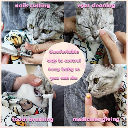 Cat Wrap for Cutting Nails Large Size 35.5in Self-Adhesive Cat Grooming Wrap Cat Nail Clipper Hammock Soft Cat Restraint Bag for Nail Clipping Cat Grooming Supplies(Under 22lbs)