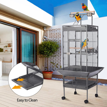 HSM 62 Inch Wrought Iron Large Bird Flight Cage with Rolling Stand for African Grey Parrot Cockatiel Sun Parakeet Conure Lovebird Canary…