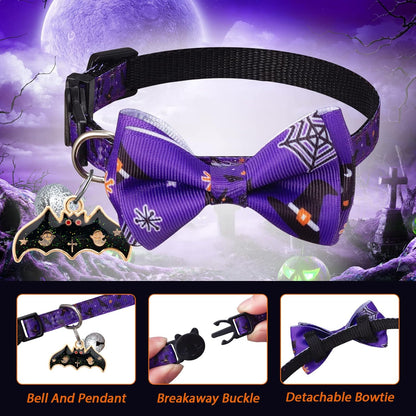 LLHK 4 Pack Halloween Cat Collar with Bow Tie and Bell,Breakaway Kitten Collar for Girl Boy Cats,Adjustable 7-12inch,for Kitty Kitten Adult Cats,Pet Supplies…