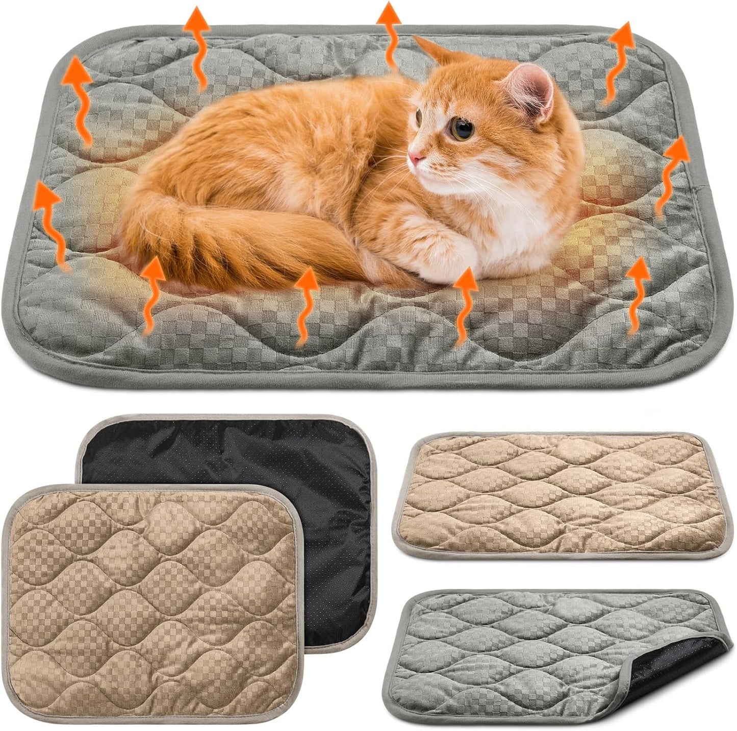 4 Pack Self Warming Cat Mat Self Heating Cat Pad Warm Thermal Pet Bed Washable Dog Crate Pad Body Heat Dog Bed Mat Blanket Non Slip Bottom for Outdoor Indoor Pets