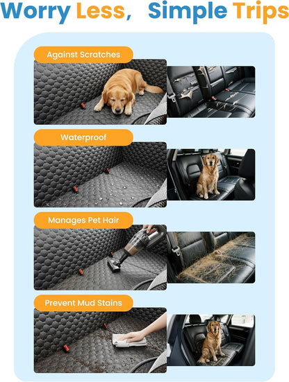Dog Car Seat Cover for Back Seat, Hard Bottom Back Seat Extender for Dogs, Waterproof Dog Hammock for Truck Support to 400lbs, Car Seat Protector for Cars, Trucks, SUV, Jeep