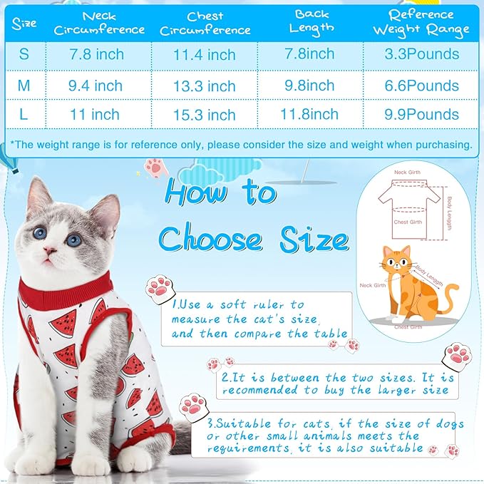 Kacctyen 6 Set Cat Recovery Suit After Surgery Female and Male Cat Kitten Surgery Suit E Collar Alternative Pajama Kitty Clothes for Spay Abdominal Skin Anti Licking(Fruit,Small)